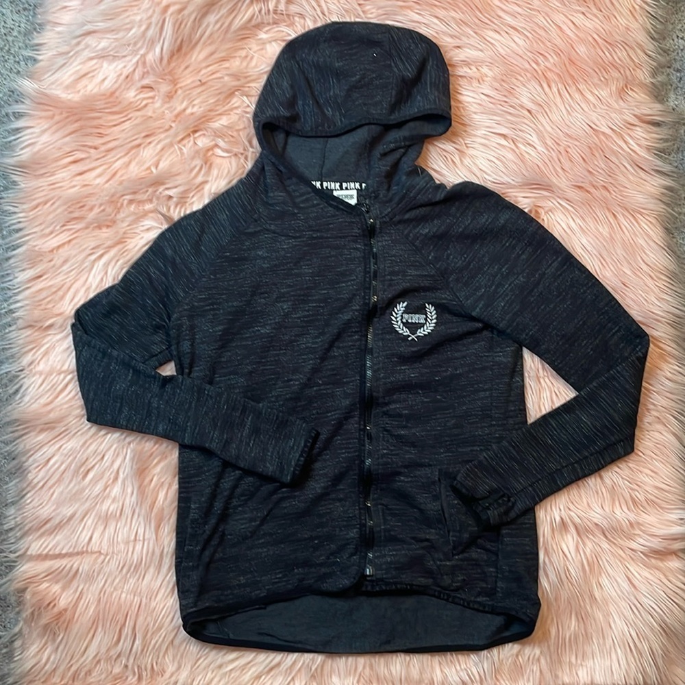 PINK Victoria’s Secret Gray Zip Up Hooded Jacket Size Small